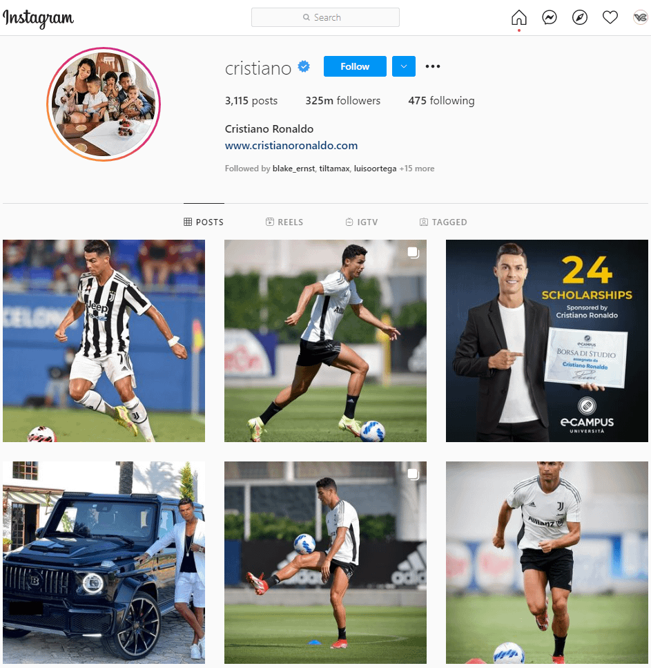 Cristiano Ronaldo Instagram Influencer Marketing Screenshot